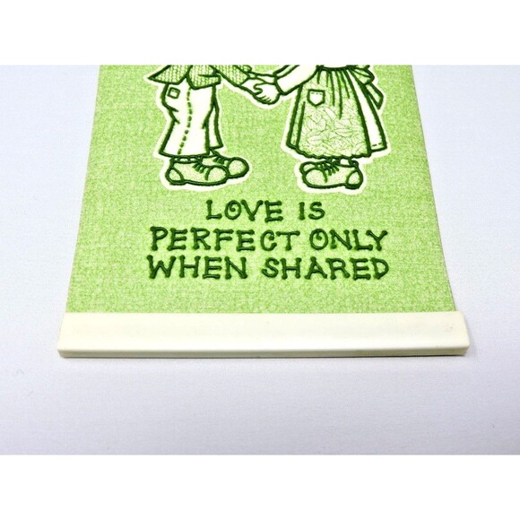 Vtg Love Perfect Only When Shared Boy Girl Green Raised Plastic Mini 4x6" Sign - Picture 4 of 5